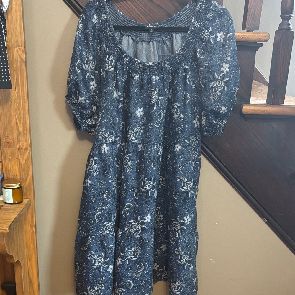 Torrid Navy Floral Long Sleeve Dress